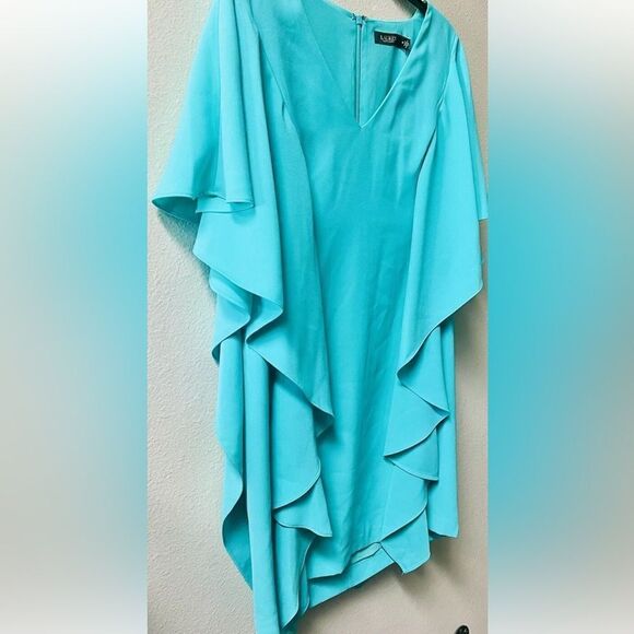 LAUREN RALPH LAUREN GEORGETTE CAFTAN COCKTAIL DRESS TURQUOISE SIZE 12~NWT - Picture 4 of 6